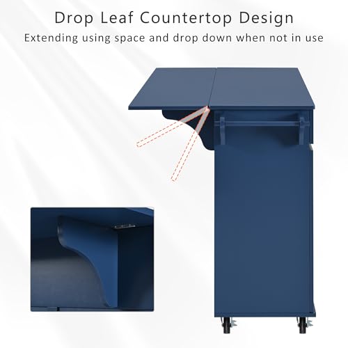 Large Kitchen Island with Drop Leaf, Rolling Cart, Power Outlet and Storage A3211