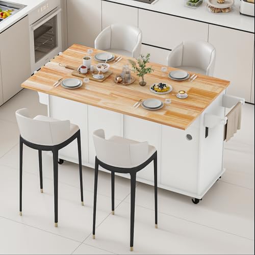 Movable Kitchen Island with Drop Leaf and Power Outlet Y932