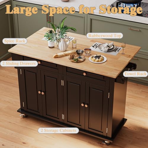 Movable Kitchen Island with Drop Leaf and Power Outlet Y932
