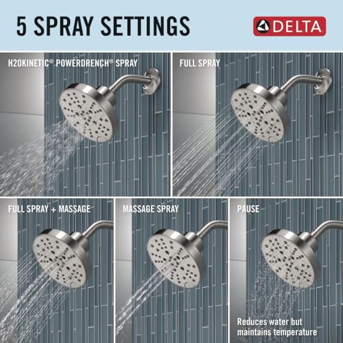 Gold Single-Handle Shower Faucet Trim Kit with 5-Spray Shower Head C514623