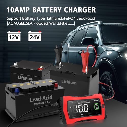 Smart Car Battery Charger 10-Amp 12V/24V with Trickle and Desulfator D370865