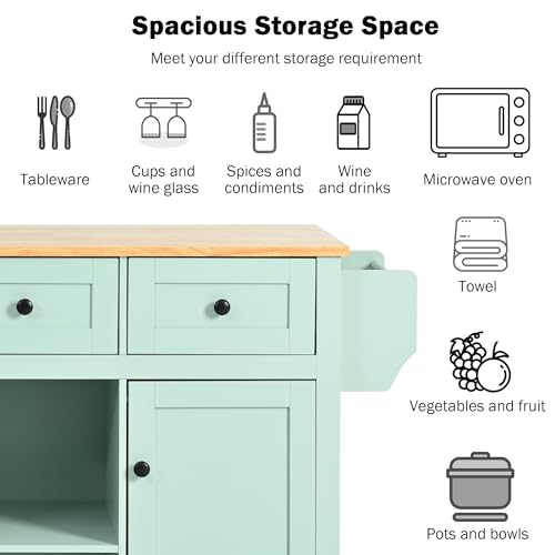 Large Kitchen Island with Drop Leaf, Rolling Cart, Power Outlet and Storage A3211