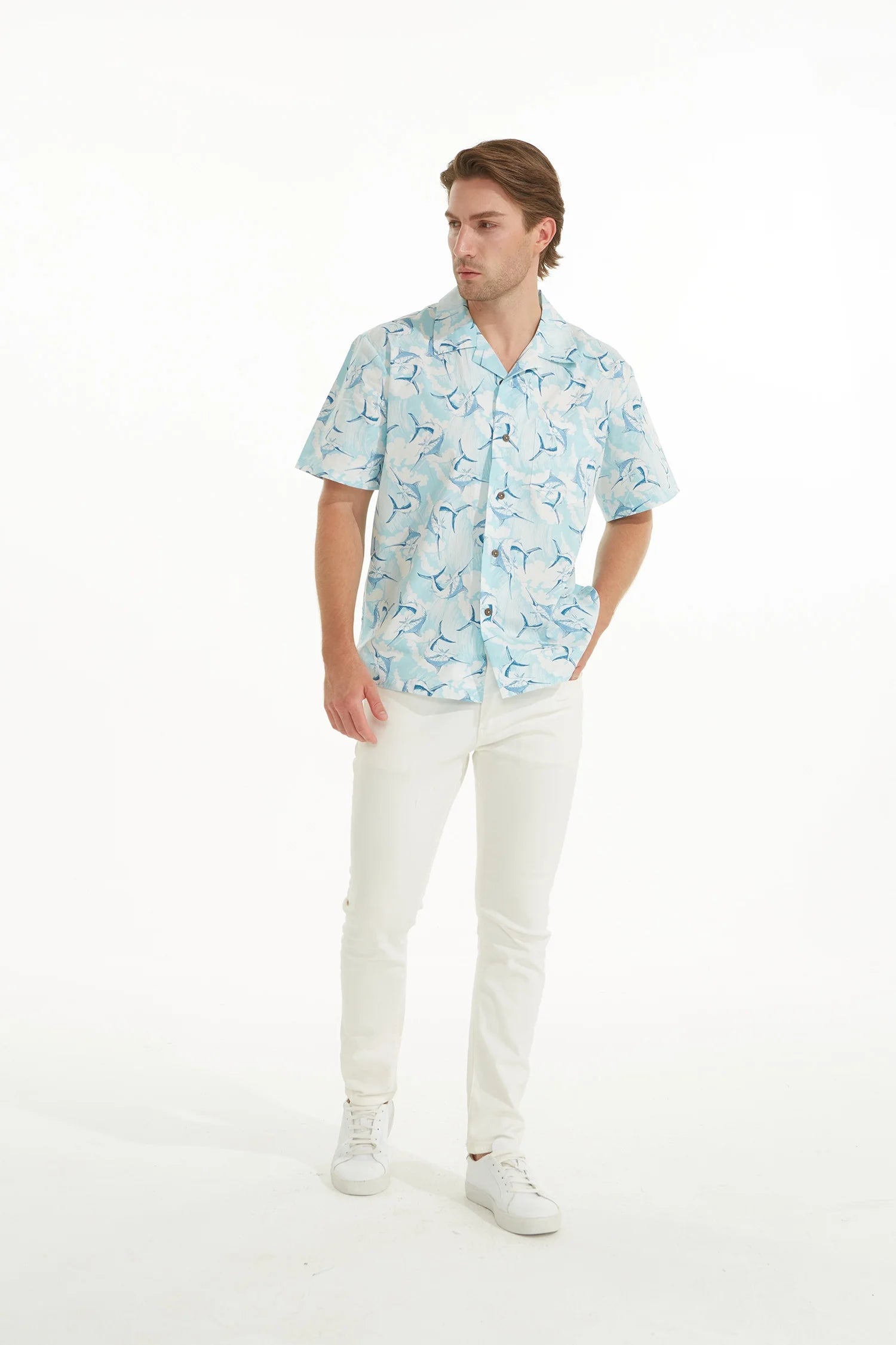 Men's Hawaiian Luau Shirt, Marlin Blue, X-Large B521