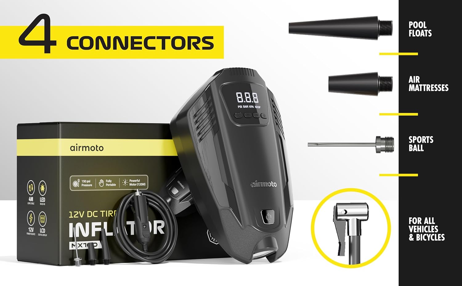 Tire Inflator Portable Air Compressor for Car, Motorcycle, Bicycle D984620