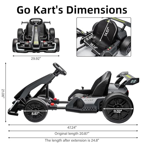 Electric Go Kart for Kids with Drift Function, Adjustable Seat, 8mph Y28704