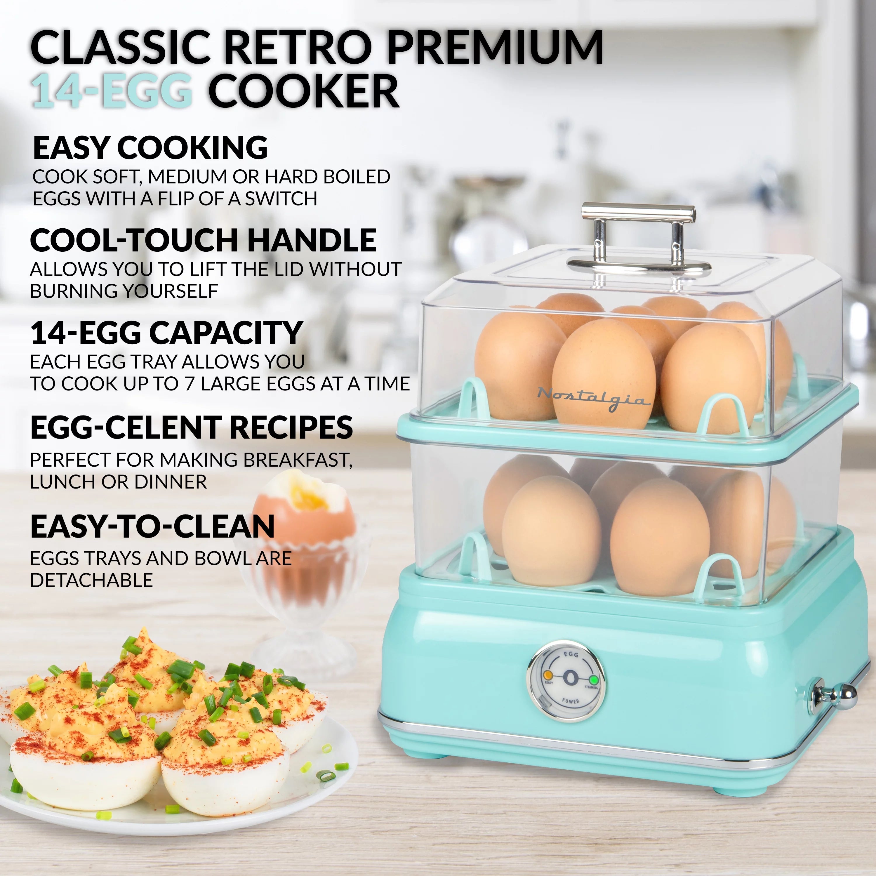Retro 14-Capacity Egg Cooker, Aqua A958