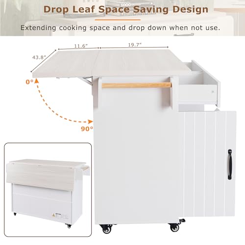 Farmhouse Kitchen Island with Drop Leaf, Barn Door and Power Outlet C3058