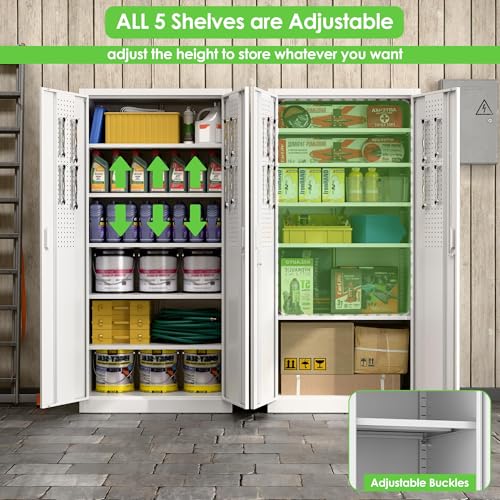 Garage Storage Cabinet with Wheels, 72" H, 2 Doors, 4 Adjustable Shelves, Black R4307