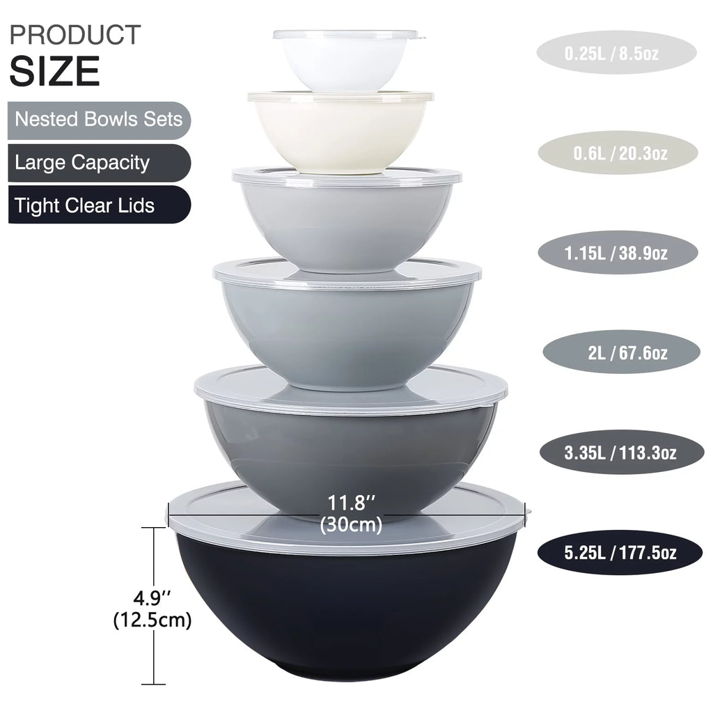 Mixing Bowls with Lids - 12 Piece Plastic Nesting Bowls Set U846