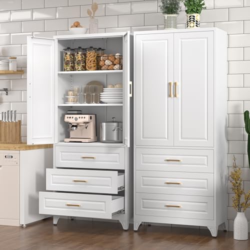 Tall Kitchen Storage Cabinet with Doors and Adjustable Shelves, Black Freestanding Cupboard J20442