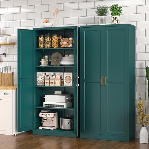 Tall Kitchen Storage Cabinet with Doors and Adjustable Shelves, Black Freestanding Cupboard J20442