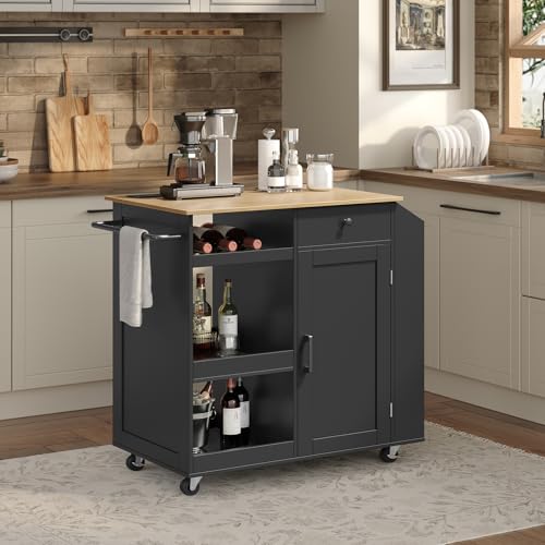 Kitchen Island with Power Outlet and Drawer, Rolling Cart on Wheels R667501