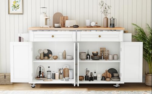 Movable Kitchen Island with Drop Leaf and Power Outlet Y932