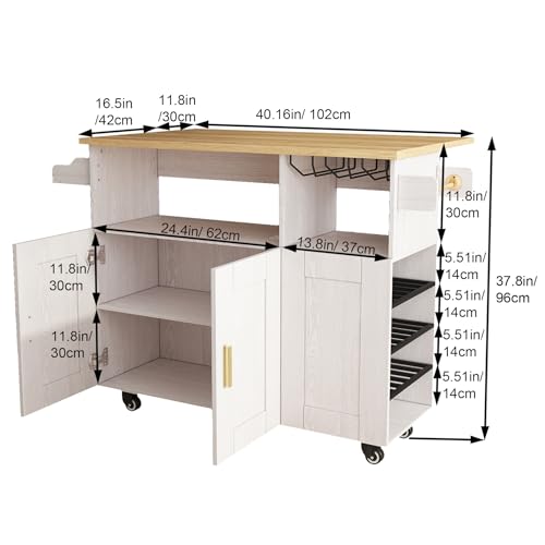 Rolling Kitchen Island Cart with Drop Leaf Countertop and Storage S311