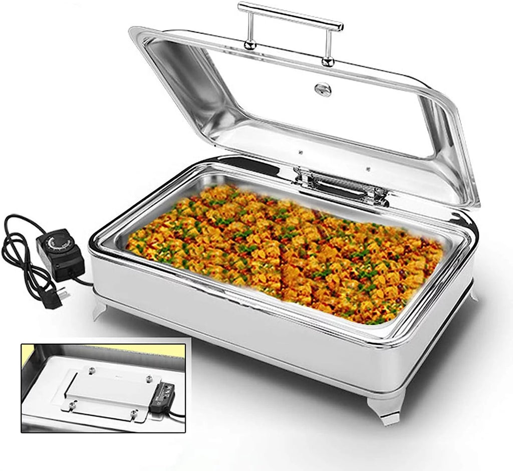 Electric Buffet Server Food Warmer with Glass Window, Adjustable Temp M849136
