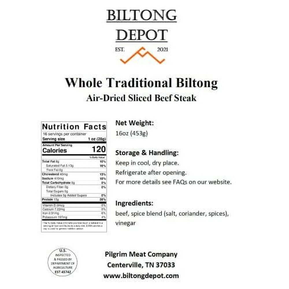 Traditional Biltong Whole Slab with Fat 1lb X866240