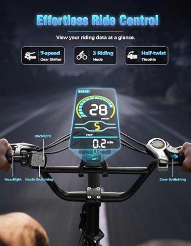 Folding Electric Bike for Adults, 1200W Peak Motor, 28MPH Max Speed, 48V 10AH Removable Battery, 20" Fat Tire M14323