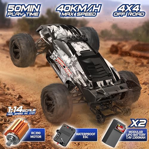1:14 Scale All Terrain RC Truck, 4WD Off-Road, 40+ KPH, Waterproof with 2 Batteries H47175