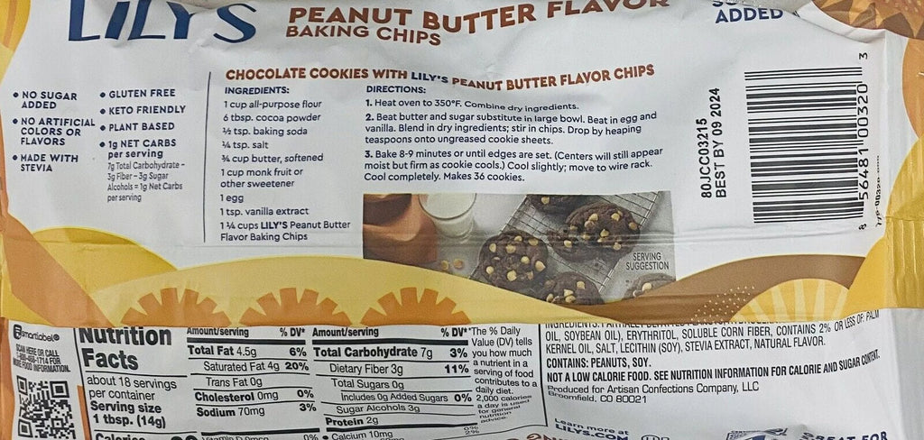 Peanut Butter Baking Morsel Chips 9 oz Bag No Sugar Added T982936