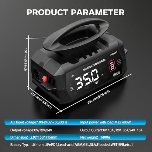 12V 24V 16-Amp Smart Battery Charger for Car Truck Boat Marine D264