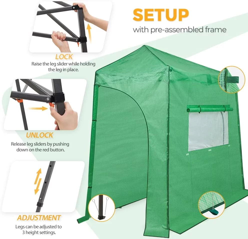 10'x5' Portable Walk-in Greenhouse with Roll-Up Doors and Windows U908693