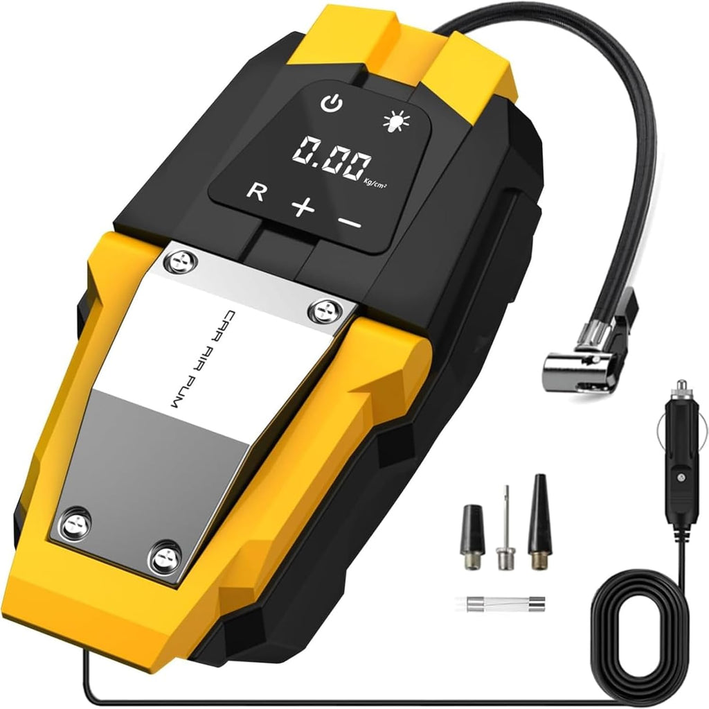 Tire Inflator Portable Air Compressor 150 PSI, 12V Electric Air Pump for Car Tires, Auto Bike Tire Pump with Digital Pressure Gauge Emergency LED Light Automatic Shut Off for Car Bicycle Balloons