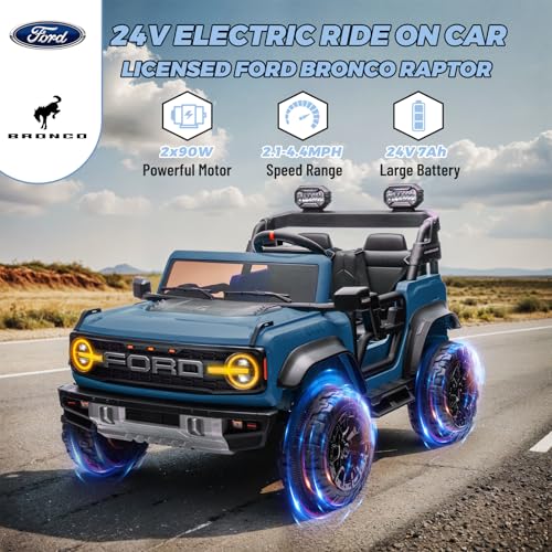 2 Seater Ride On Car for Kids, 24v Electric Truck with Remote Control, Blue V213