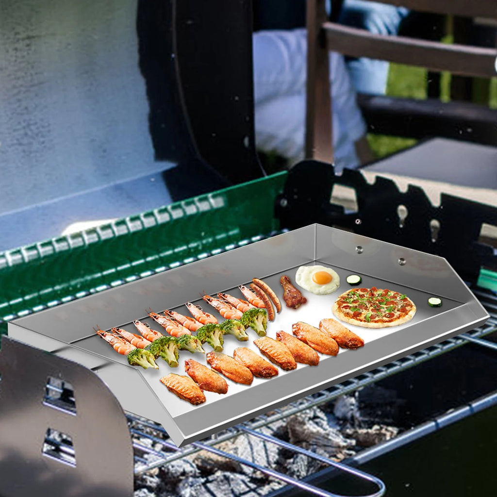 36x22 Stainless Steel Griddle - Universal Flat Top BBQ Plate with Handles and Grease Groove for Camping and Parties