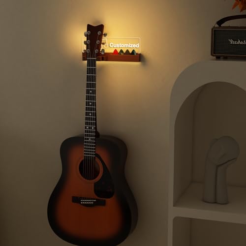 Guitar Wall Mount Stand with LED Lights, Solid Wood & Acrylic, USB-Powered F283
