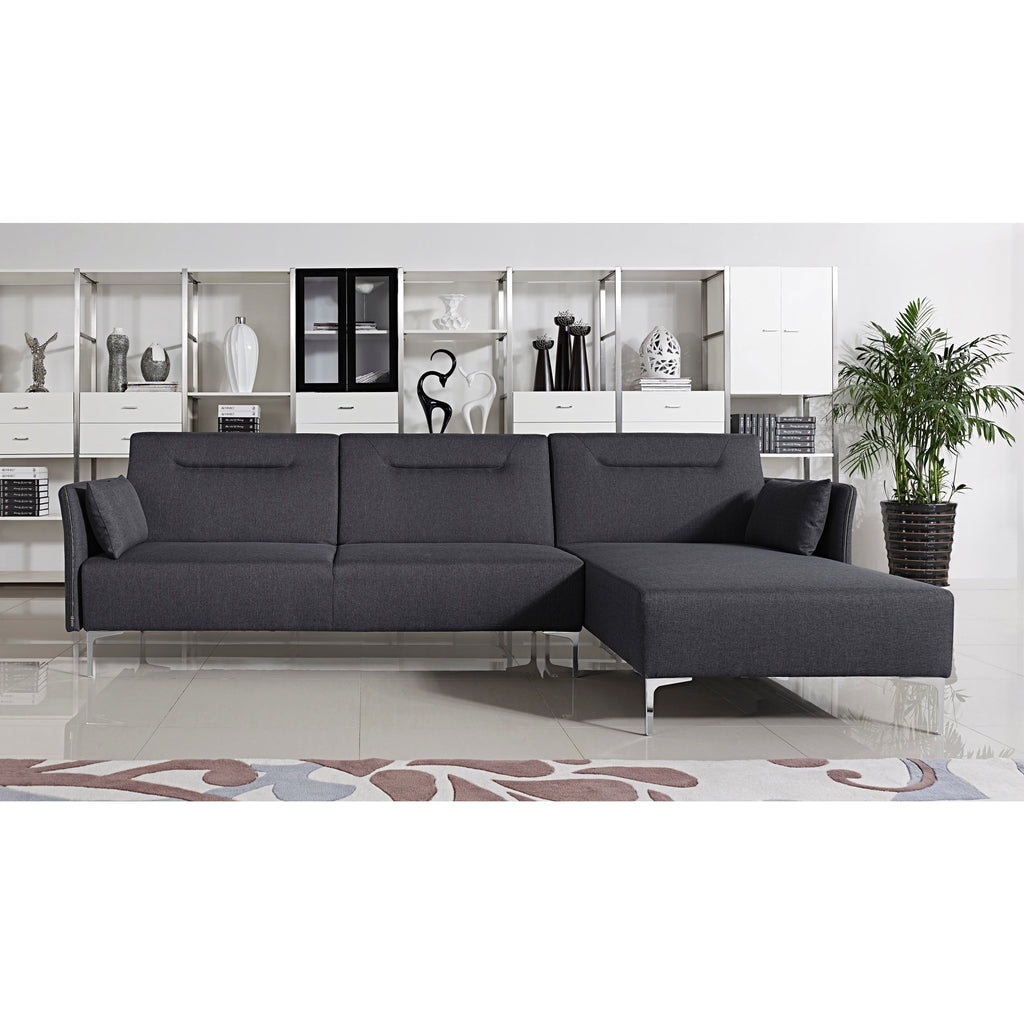 Contemporary Fabric Upholstered Right Facing 2-Piece Sleeper Sectional Sofa, Black O2338
