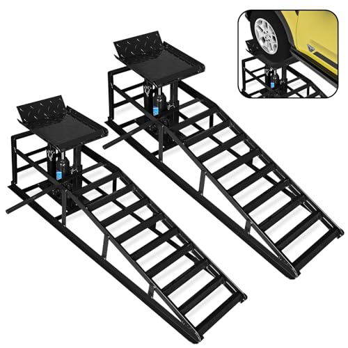 Hydraulic Car Ramps 5t/10000lbs - High Lift Service Ramp 9"-14.2" Height - Heavy Duty Steel for Oil Change and Maintenance - 2 Pack, Black