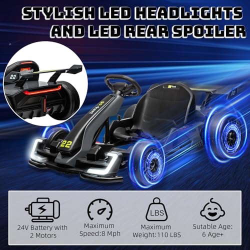 Electric Go Kart for Kids with Drift Function, Adjustable Seat, 8mph Y28704