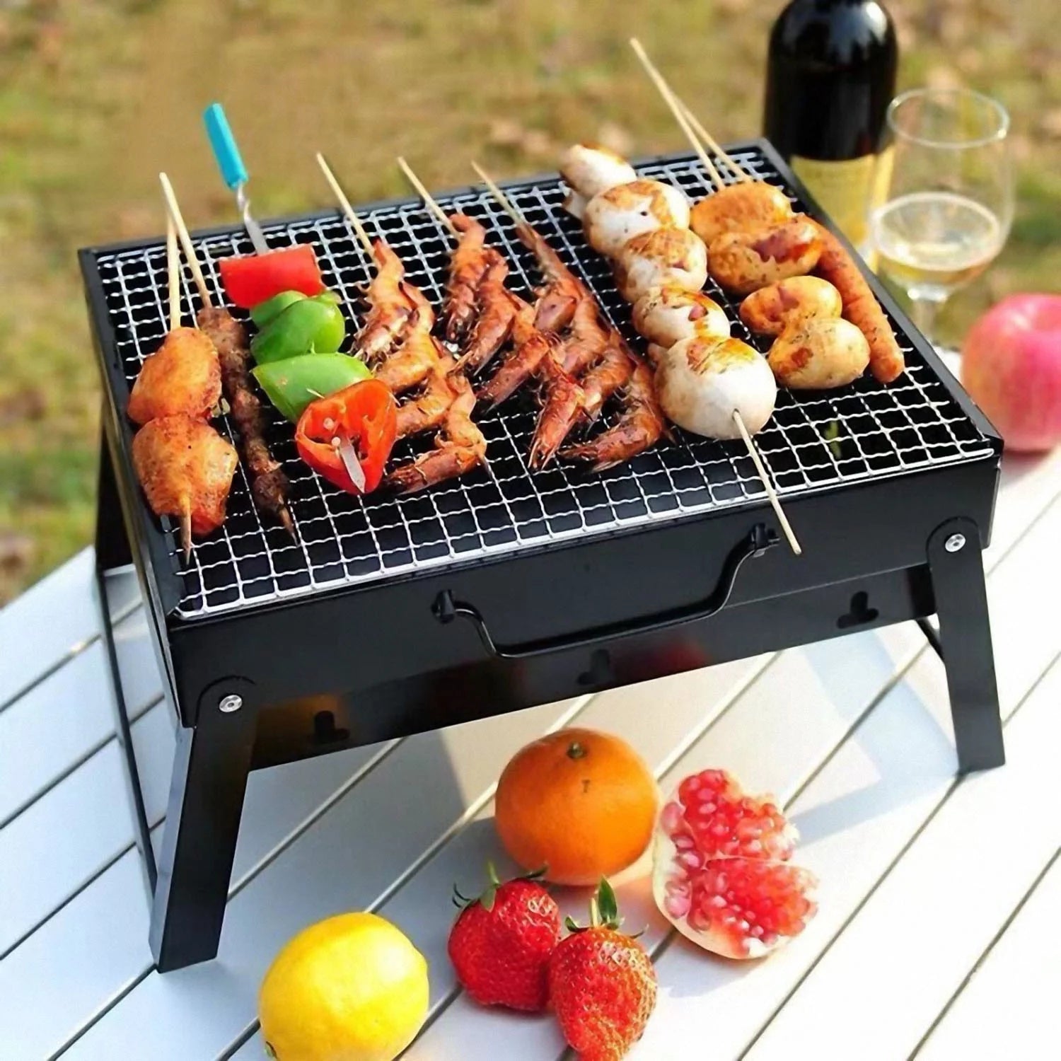 Foldable BBQ Charcoal Grill, Portable Stainless Steel Tabletop Barbecue Y537776