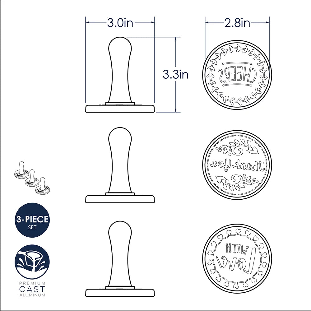 Cast Aluminum 3 Inch Cookie Stamp Set P8638