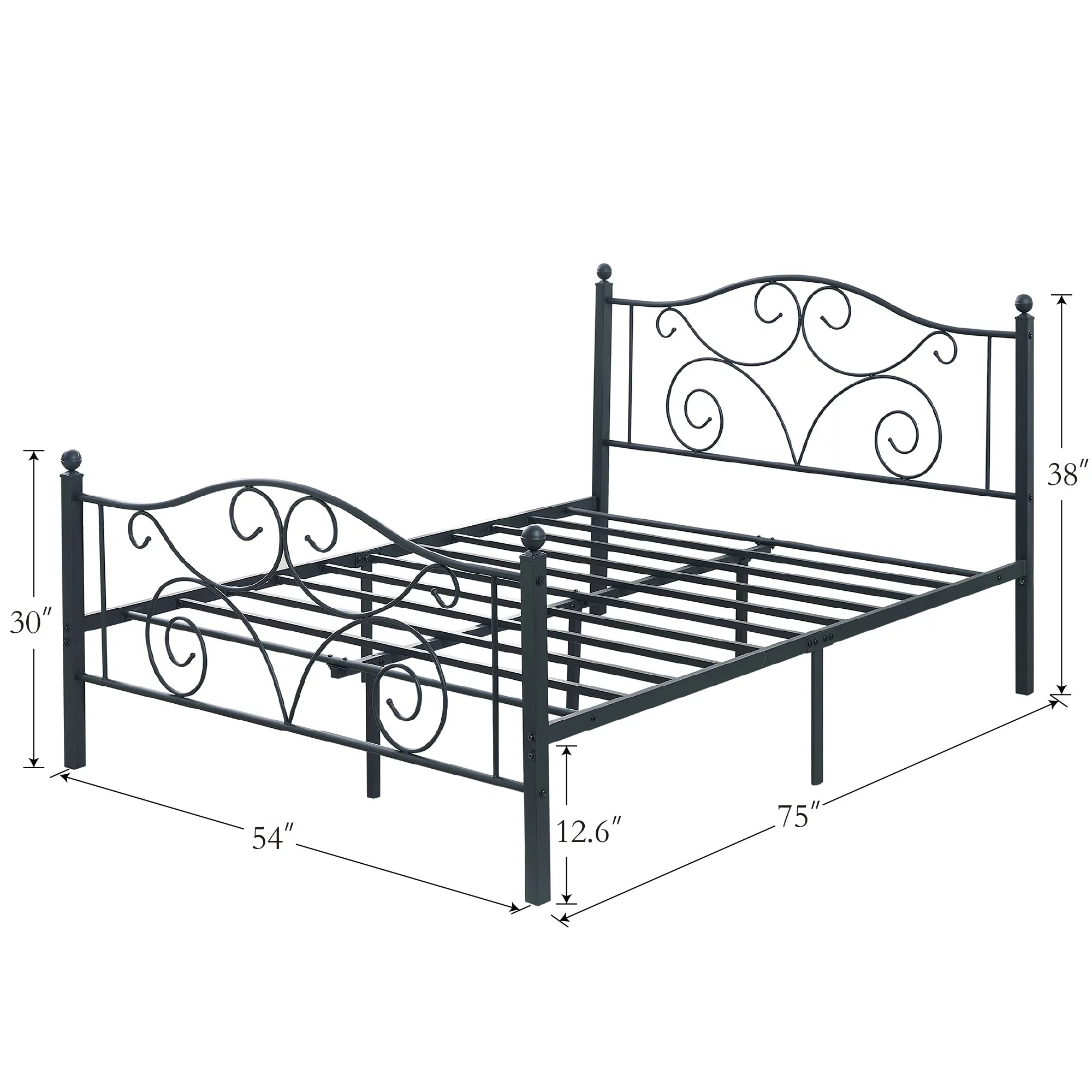 Metal Platform Bed Frame with Victorian Headboard, Full Size, Black Z6802