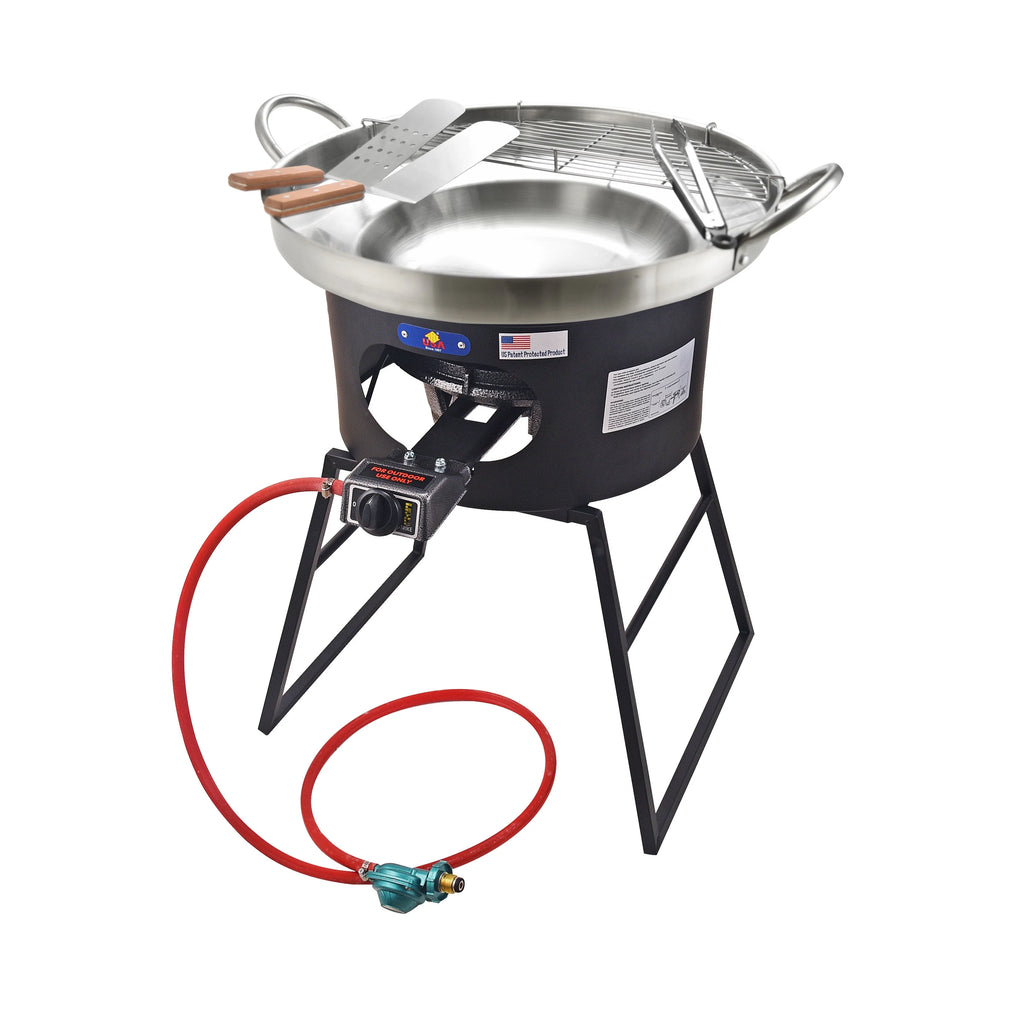 Heavy Duty Stainless Steel Concave Comal Set with Cast Iron Propane Burner Stove Y286300