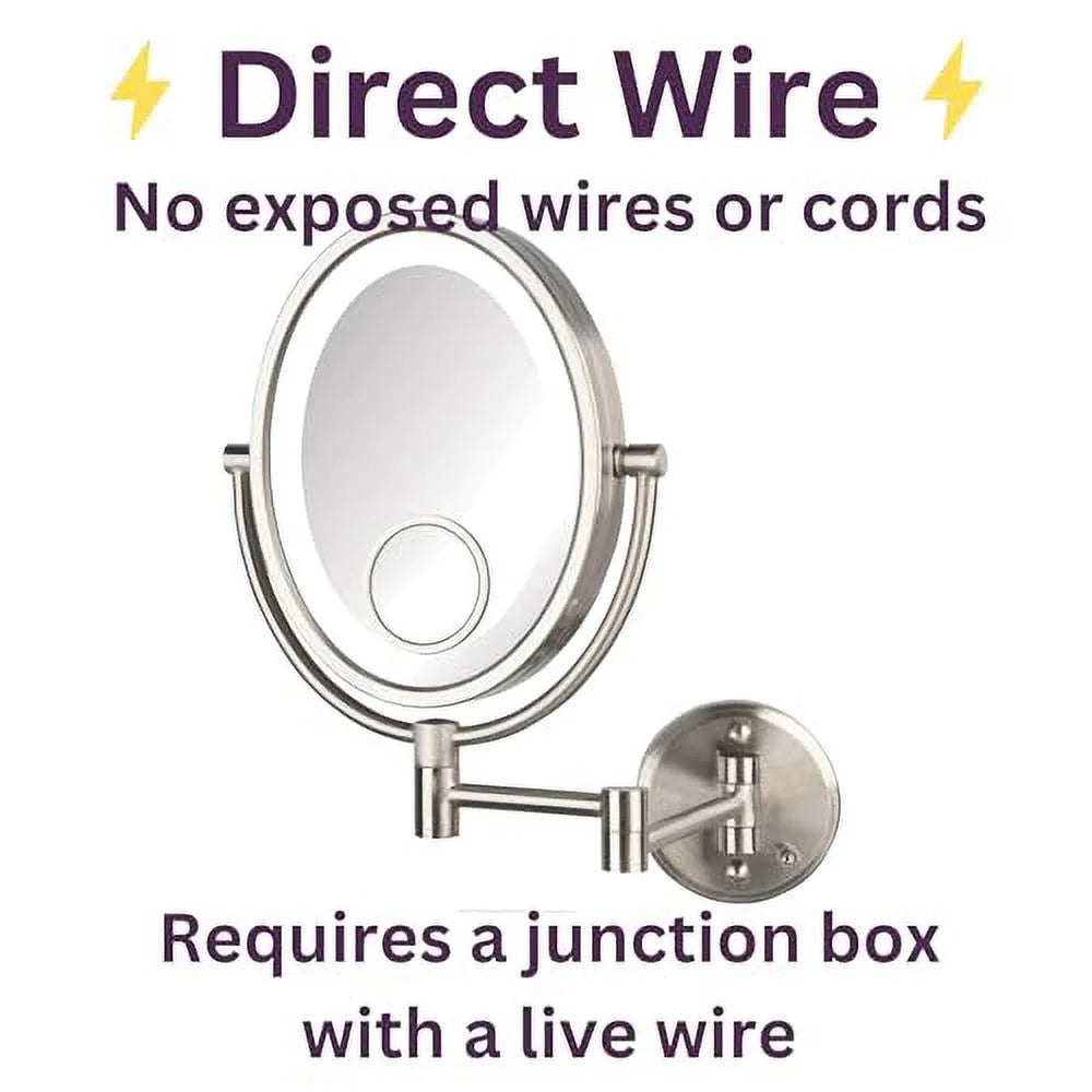 Oval Wall-Mounted Lighted Makeup Mirror with 10X-1X and 15X Spot Magnification H2780