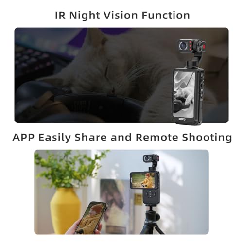 5K Handheld Camera with 3-Axis Gimbal Stabilizer, Rotatable Touchscreen, IR Night Vision, 64G Card D8192