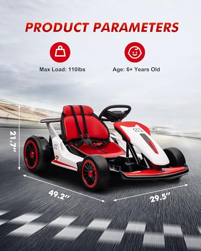Kids Electric Drift Go Kart, 2-Speed, Max Load 110lbs, Red J335