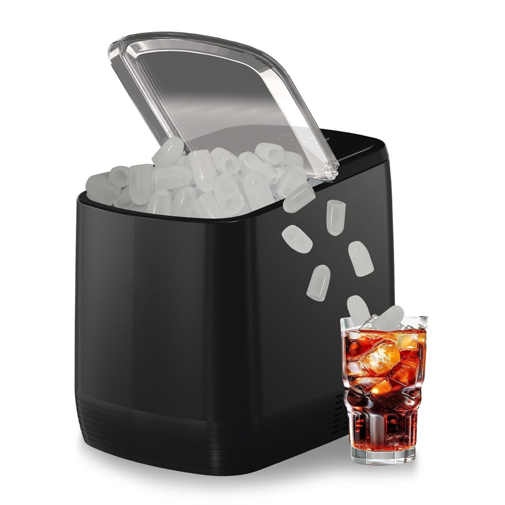 Countertop Ice Maker, 3.5 Minutes Fast Ice Making Machine Auto-Cleaning Function, Portable Ice Maker with Basket and Scoop, Perfect for Home Kitchen Camping RV Office