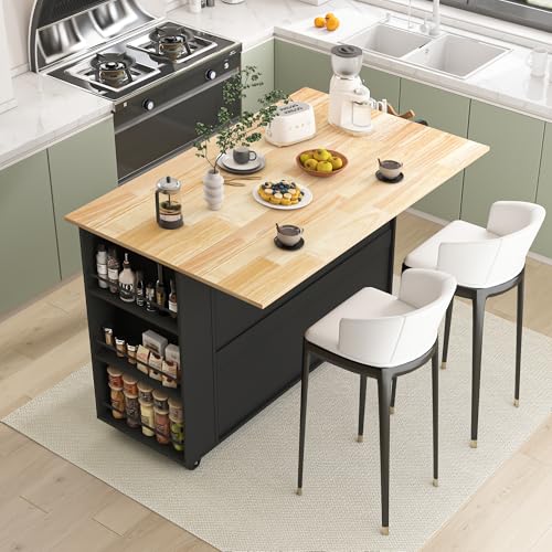 Movable Kitchen Island with Drop Leaf and Power Outlet Y932