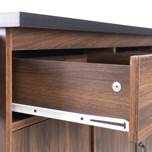 Farmhouse Kitchen Island with Drop Leaf, Barn Door and Power Outlet C3058