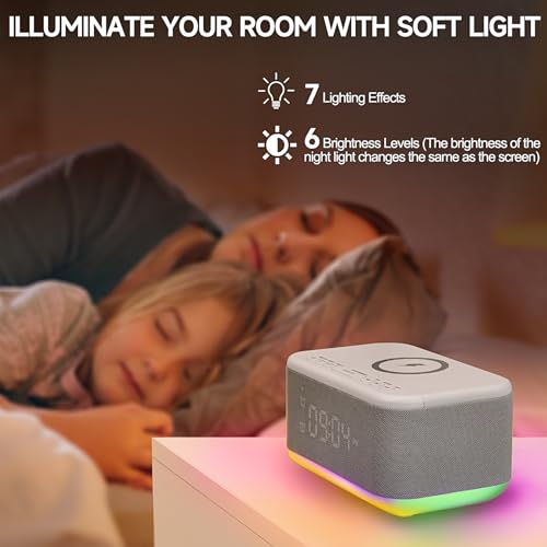 Wireless Charging Alarm Clock Speaker with Bluetooth, Dimmable Night Light K3994