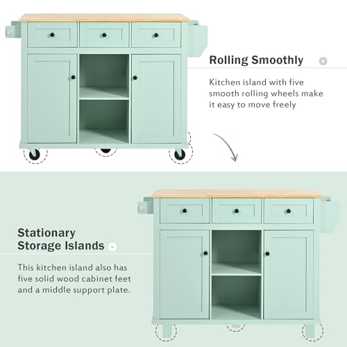 Large Kitchen Island with Drop Leaf, Rolling Cart, Power Outlet and Storage A3211