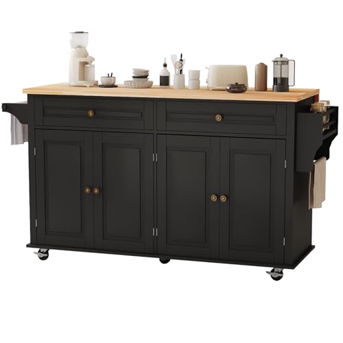Movable Kitchen Island with Drop Leaf and Power Outlet Y932