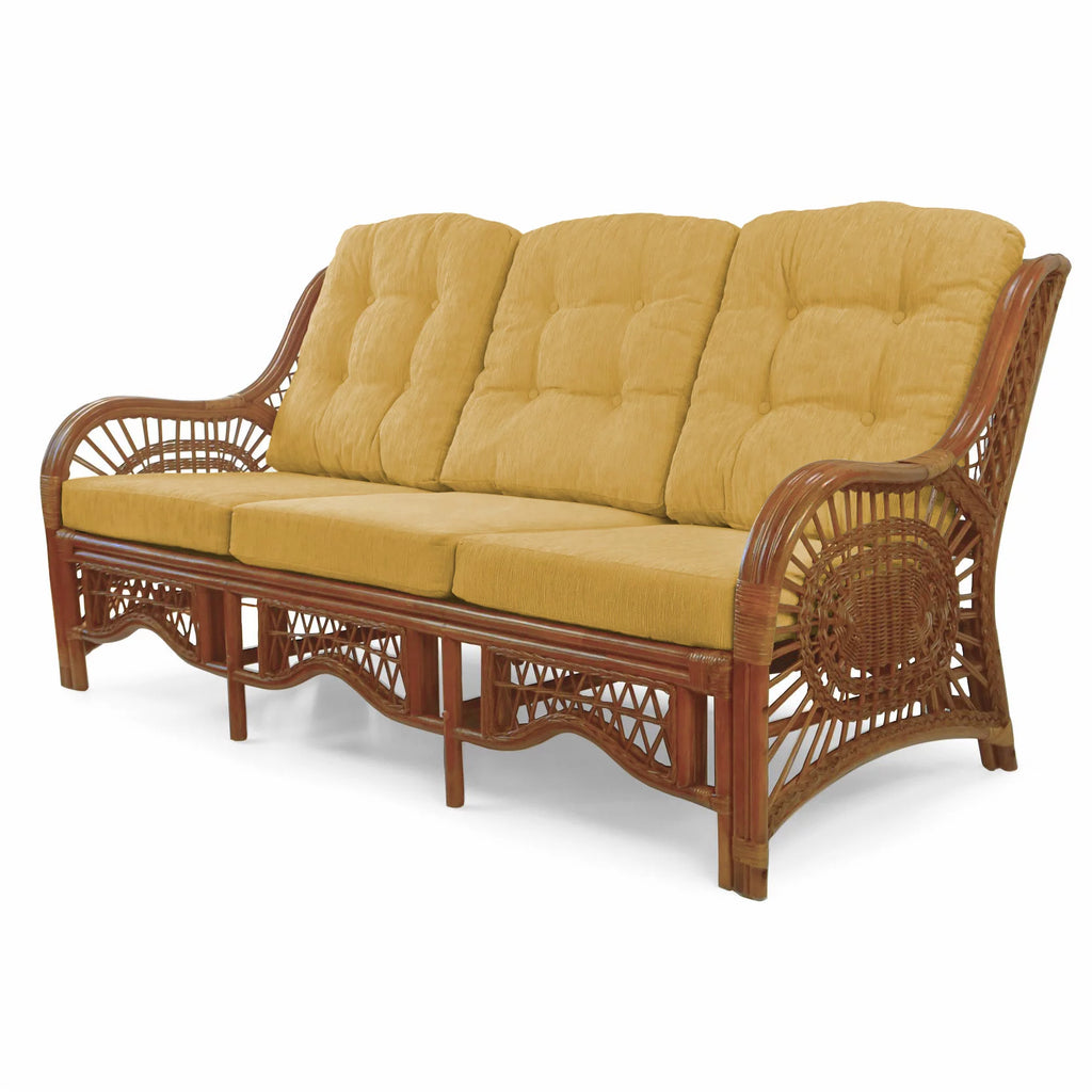 Three-Seater Rattan Wicker Sofa with Light Brown Cushions Q289