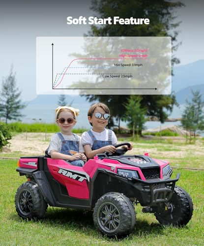 24V Ride on Car 2 Seater with Sun Shade, Dump Bed, 4WD, Pink S782676