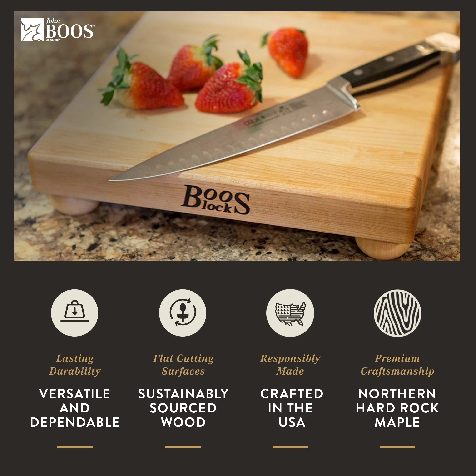 Maple Wood Cutting Board for Kitchen, 12" x 12" x 1.5" Z269565