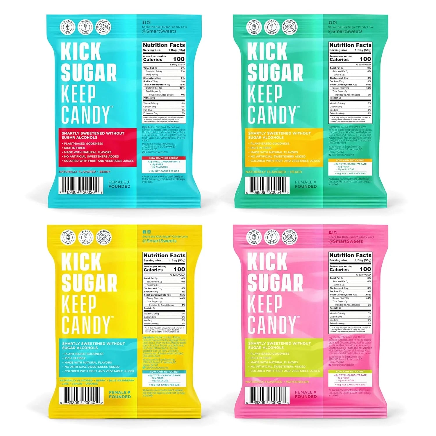 Low Sugar Candy Variety Pack, Sweet Fish, Sourmelon Bites, Peach Rings, 1.8oz (Pack of 8) C99577