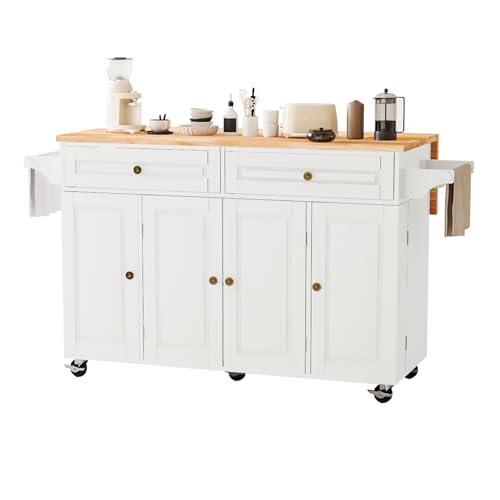 Movable Kitchen Island with Drop Leaf and Power Outlet Y932